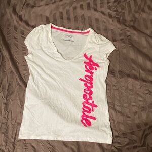 Aeropostale White Tee with Pink Script